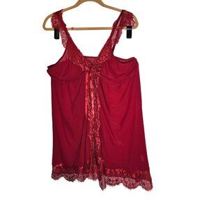 Red Lace Trim Sleeveless Nightgown With Bow Detail & Adjustable Straps Sz‎ M